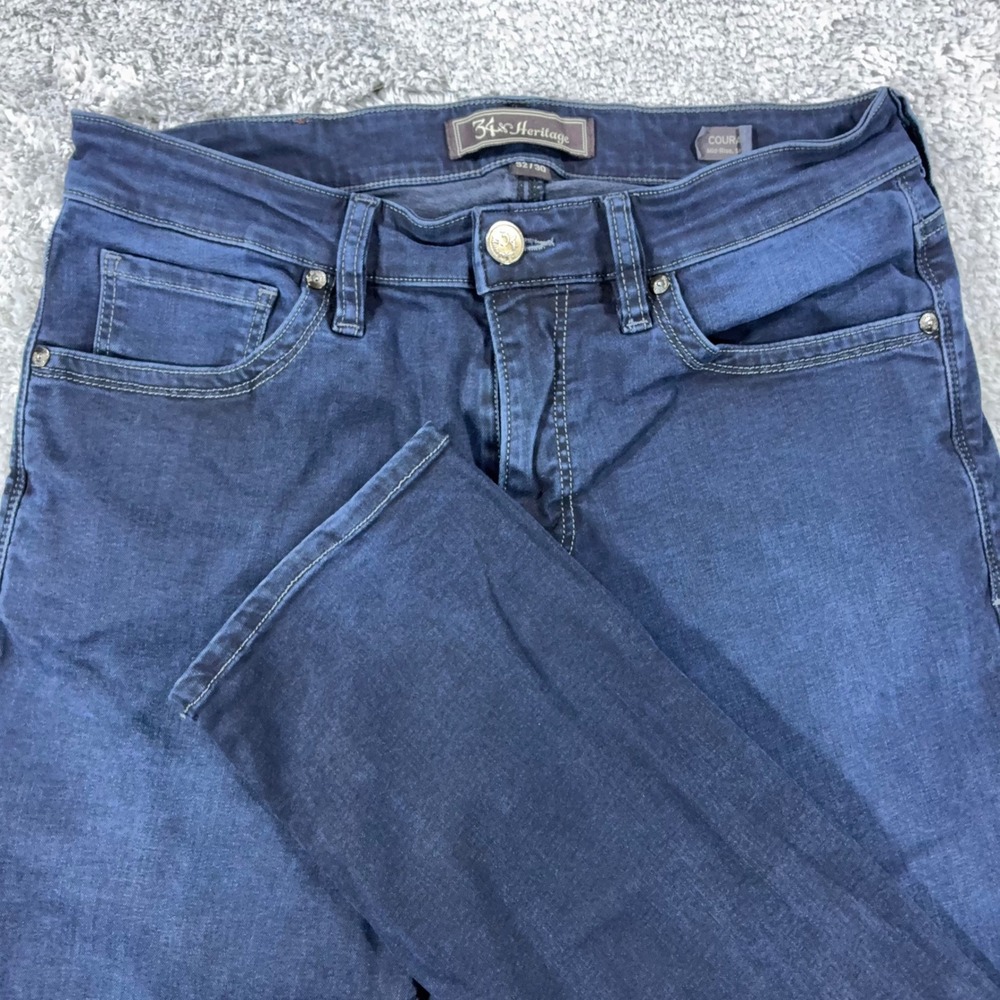 34 Heritage Courage Jeans Mens 32x30 Straight Leg Stretch Dark Blue Denim